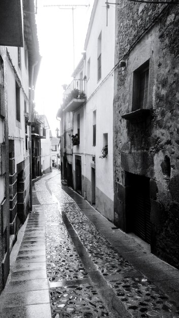 Photo une ruelle étroite au milieu de vieilles maisons.