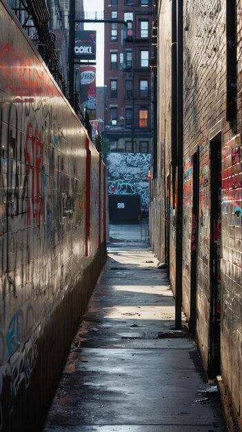 Une ruelle étroite remplie de graffitis