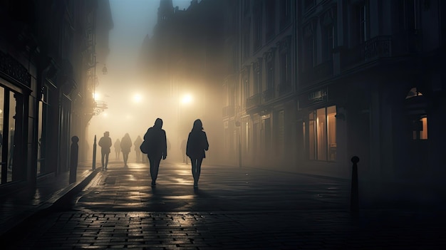 Rues brumeuses de Bilbao avec des passants en Espagne