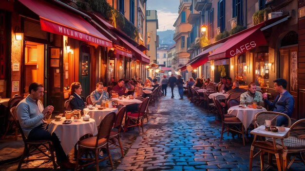 Photo les rues et les cafés du soir de milan