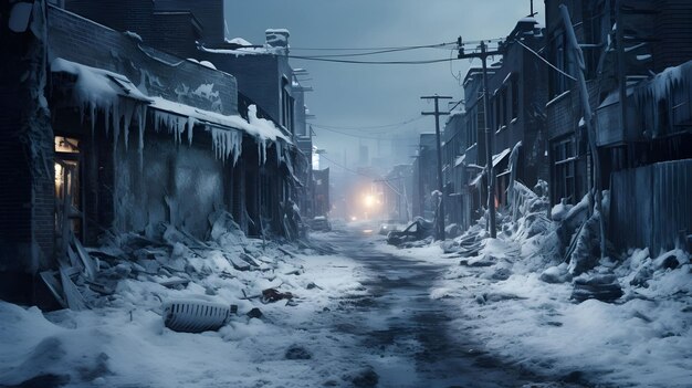 Photo les rues glacées de la ville en hiver la scène urbaine enveloppée de gel et de neige