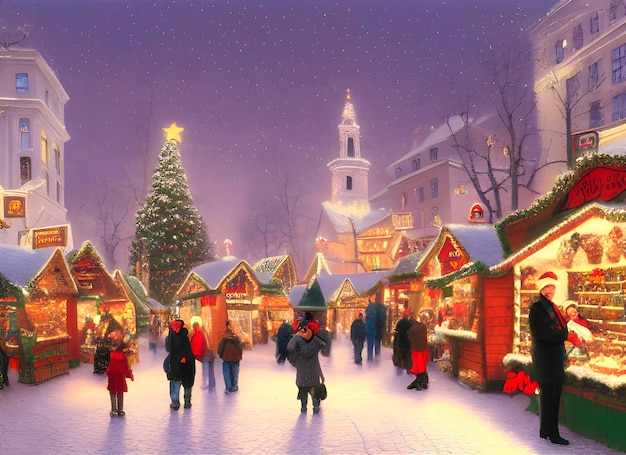 Rues de la ville européenne à noël, marché de noël, atmosphère de bonne année