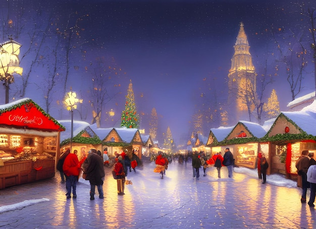 Rues de la ville européenne à noël, marché de noël, atmosphère de bonne année