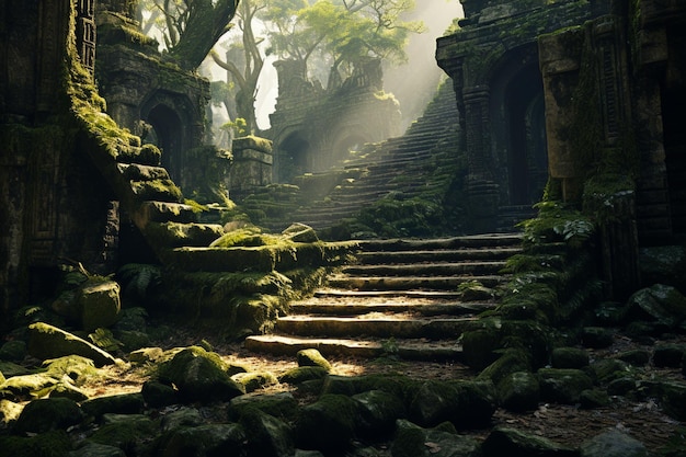 Des ruines anciennes dans une forêt mystique