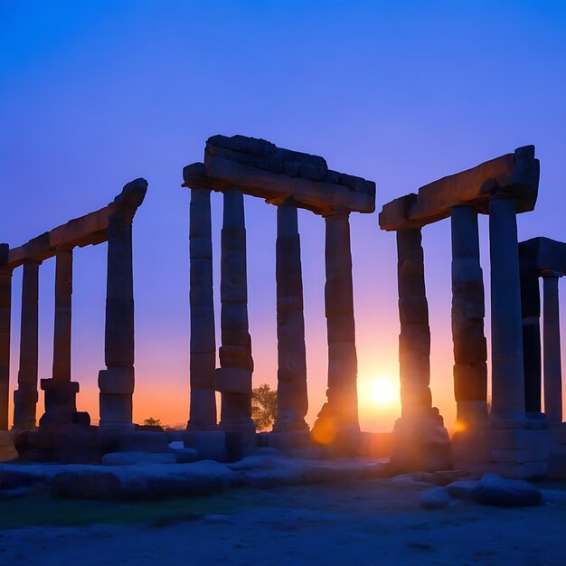 Des ruines anciennes illuminées au crépuscule de l'histoire