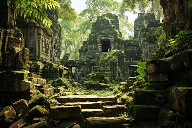 Des ruines anciennes nichées dans une jungle tropicale