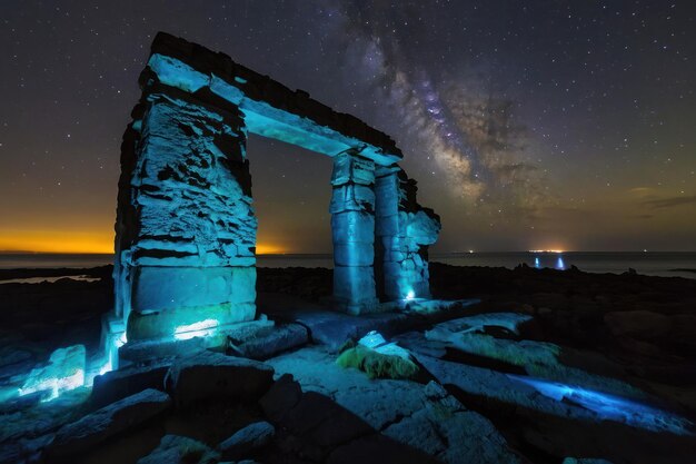 Des ruines anciennes sous un ciel étoilé