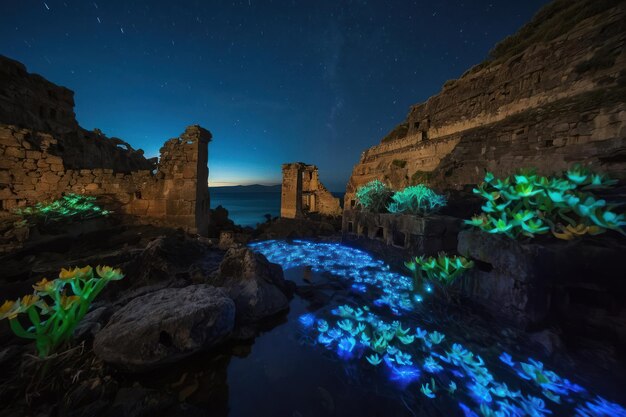 Des ruines anciennes sous un ciel étoilé