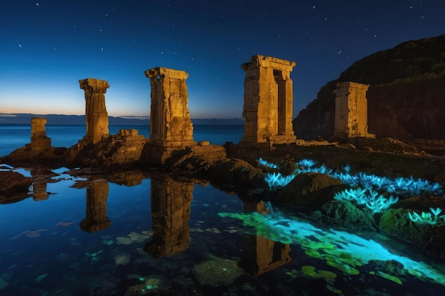 Photo des ruines anciennes sous un ciel étoilé