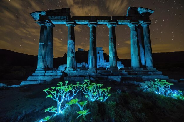 Photo des ruines anciennes sous un ciel étoilé