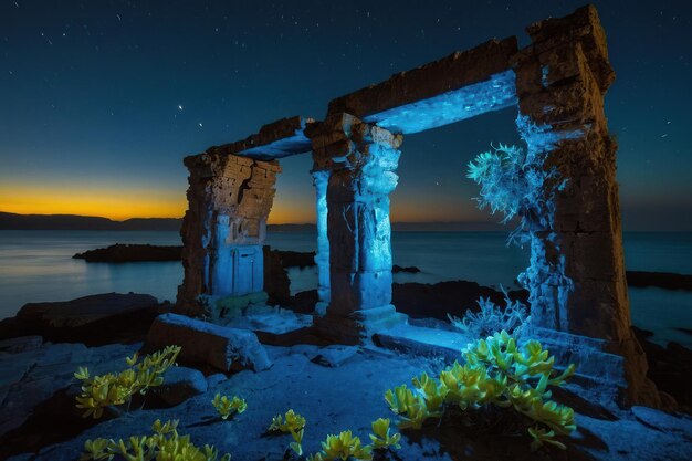 Des ruines anciennes sous un ciel étoilé