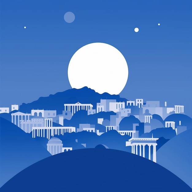 Les ruines antiques des époques athéniennes rencontrent la modernité en bleu et blanc