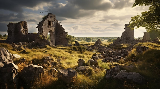 Ruines d'un château médiéval dans le village