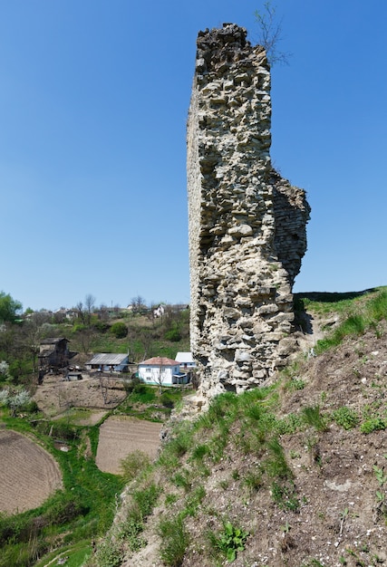 Les ruines d'un château médiéval de Skala Podilsky sur la rive droite de la rivière Zbruch (oblast de Ternopil, Ukraine)