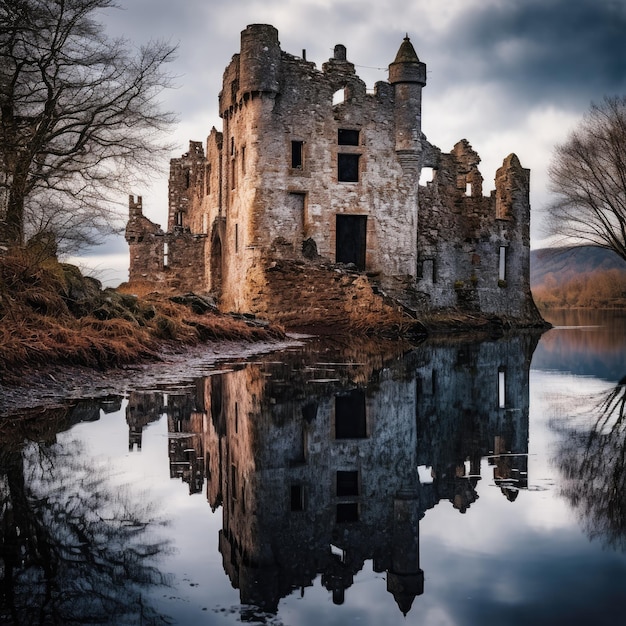 Photo ruines du château et réflexion