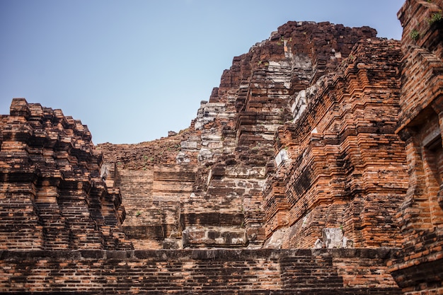 Ruines du temple d'Ayutthaya, Wat Maha That Ayutthaya comme site du patrimoine mondial, Thaïlande.