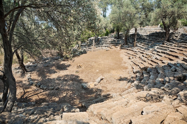 Ruines du théâtre grec antique Kedrai Sedir islandGolfe de Gkova Turquie Mer Égée