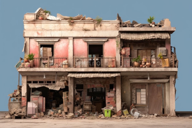 Les ruines d'un magasin de style chinois aux volets délabrés