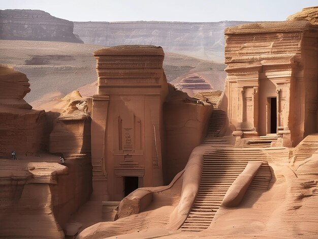 Des ruines majestueuses de grès révèlent d'anciennes cultures dans une célèbre montagne.