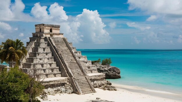 Les ruines mayas de Tulum au-dessus de la mer des Caraïbes au Mexique Quintana Roo