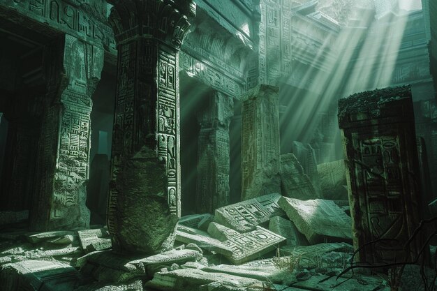 Photo des ruines mystiques avec d'anciens hiéroglyphes.