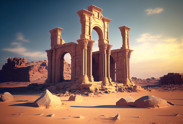Ruines d'un temple dans les anciens bâtiments en pierre du désert