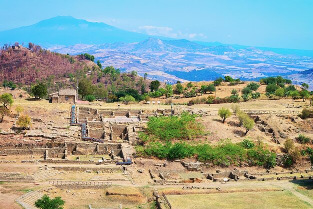 Ruines de la vieille ville du site archéologique de Morgantina, Sicile, Italie