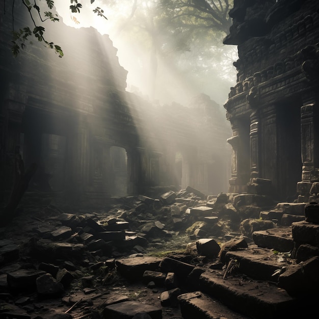 Les ruines d'un vieux temple de pierre abandonné