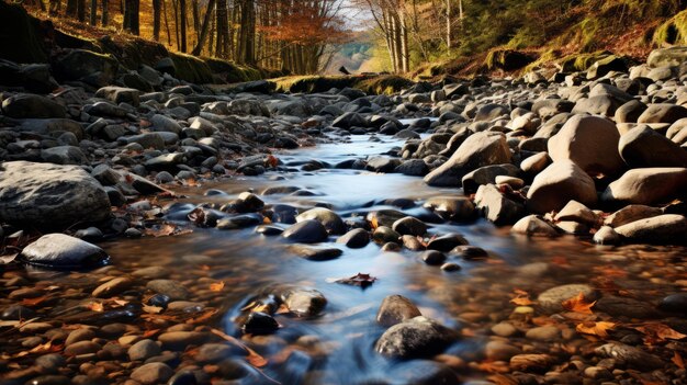 Un ruisseau d'automne avec des rochers Uhd Image d'un ruisseau de colline avec de petites pierres de rivière