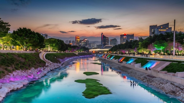 Le ruisseau Cheonggyecheon dans la ville de Séoul