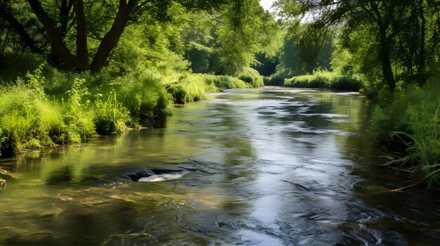 Photo un ruisseau clair avec une végétation naturelle sur les rives illustrant les efforts de restauration riveraine