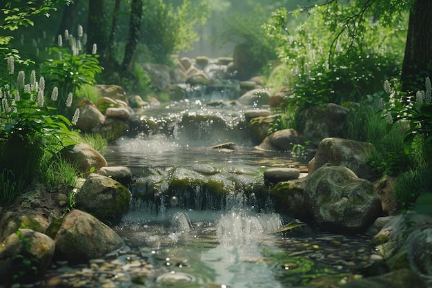 Un ruisseau de forêt enchanteur bavardant sur les rochers