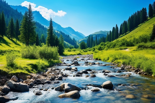 Photo un ruisseau de montagne avec une montagne en arrière-plan