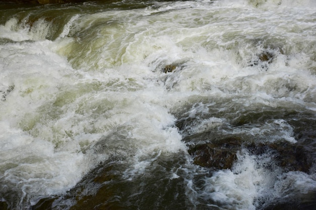 Un ruisseau orageux d'eau mousseuse sur la cascade de la cascade