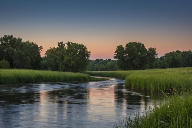 Un ruisseau paisible au crépuscule