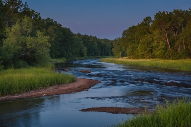 Un ruisseau paisible au crépuscule