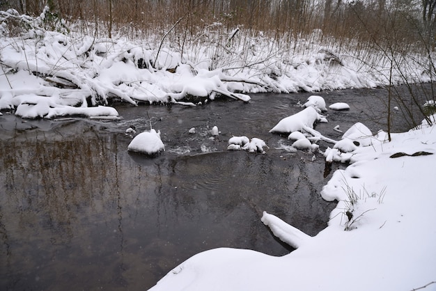 Le ruisseau printanier est constitué de neige fondue.