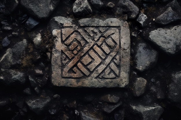 Runes mystérieuses sur des pierres altérées
