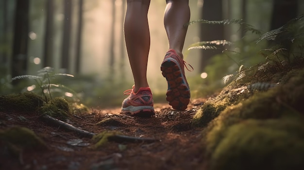 Runners Legs on Forest Trail Fitness and Vitality Concept Ai généré