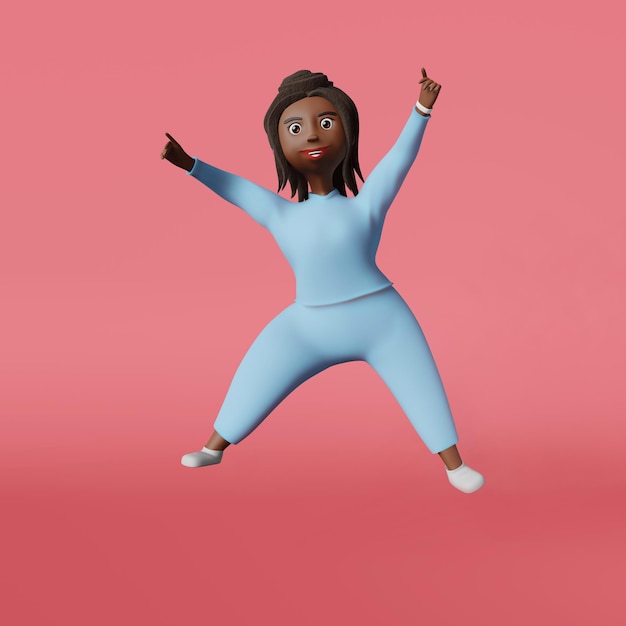 Running African American body femme positive caractère de rendu 3D Multiracial taille plus divers sports de fille en surpoids