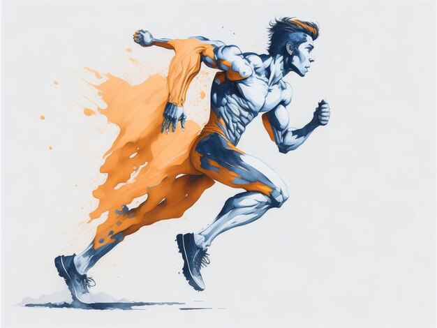 Running man sport icône d'affiche colorée avec des formes d'éclaboussures