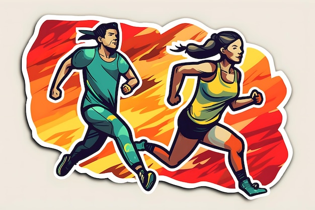 Running sports couple arc-en-ciel autocollant réseau de neurones ai généré