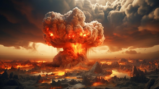 Éruption explosion d'une bombe nucléaire champignon