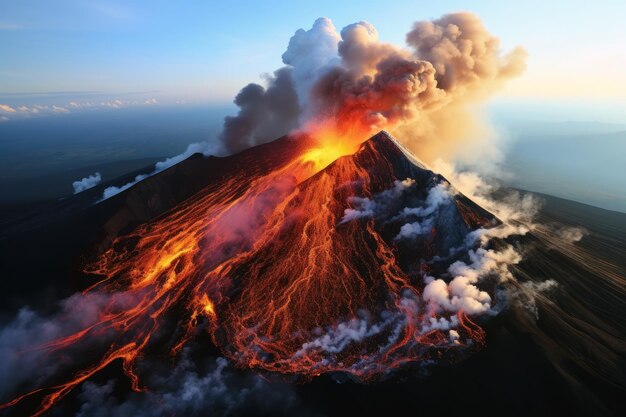 Éruption de lave d'un volcan actif