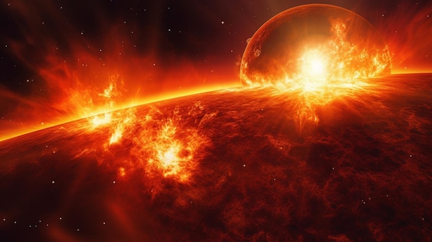 Éruption solaire avec vue sur la surface du soleil