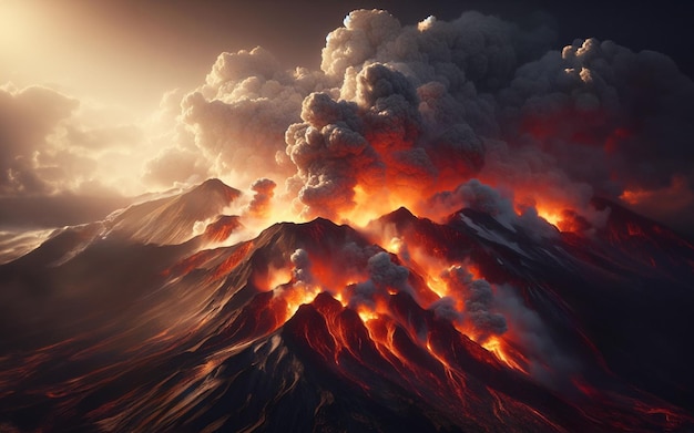 Éruption volcanique La lave explose d'un cratère volcanique