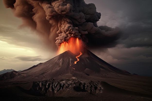 Éruption volcanique La lave s'écoule du cratère du volcan AI générative