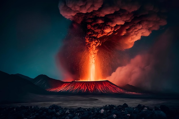 Éruption volcanique Un volcan actif projetant de la lave dans l'airIA générative