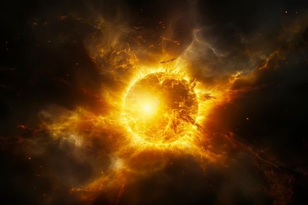 Éruptions solaires stellaires dans le cosmos profond L'éclat fantastique de l'espace interstellaire Illustration générative de l'IA