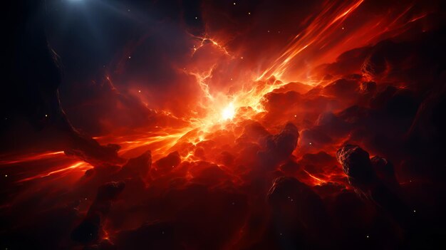 Éruptions solaires stellaires dans le cosmos profond Lueur fantastique de l'espace interstellaire Illustration de l'IA générative